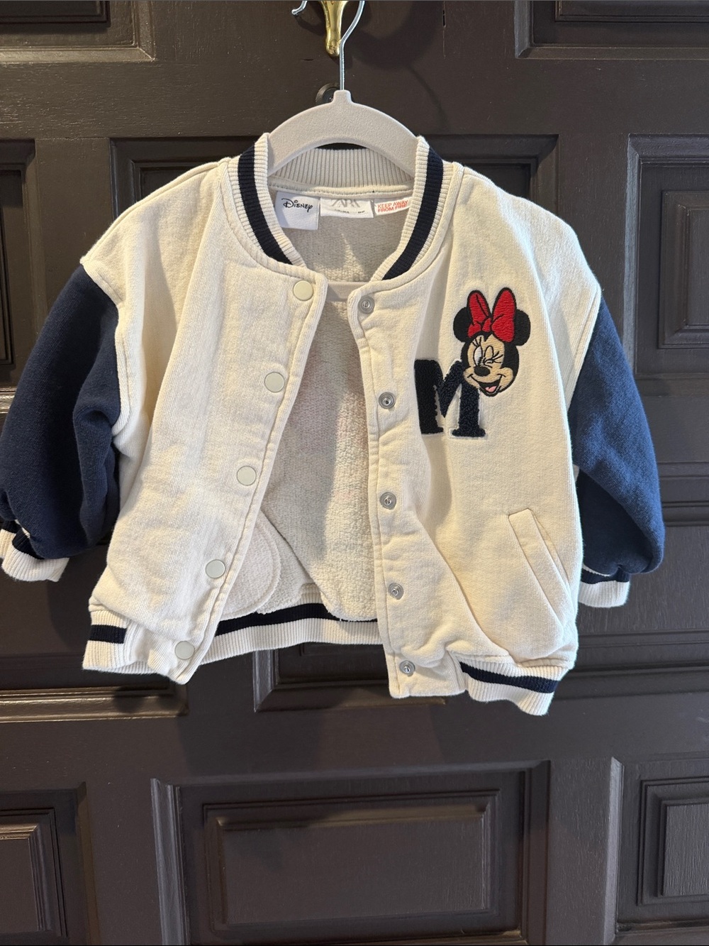 Disney Cream and Navy Minnie Varsity Baby Jacket